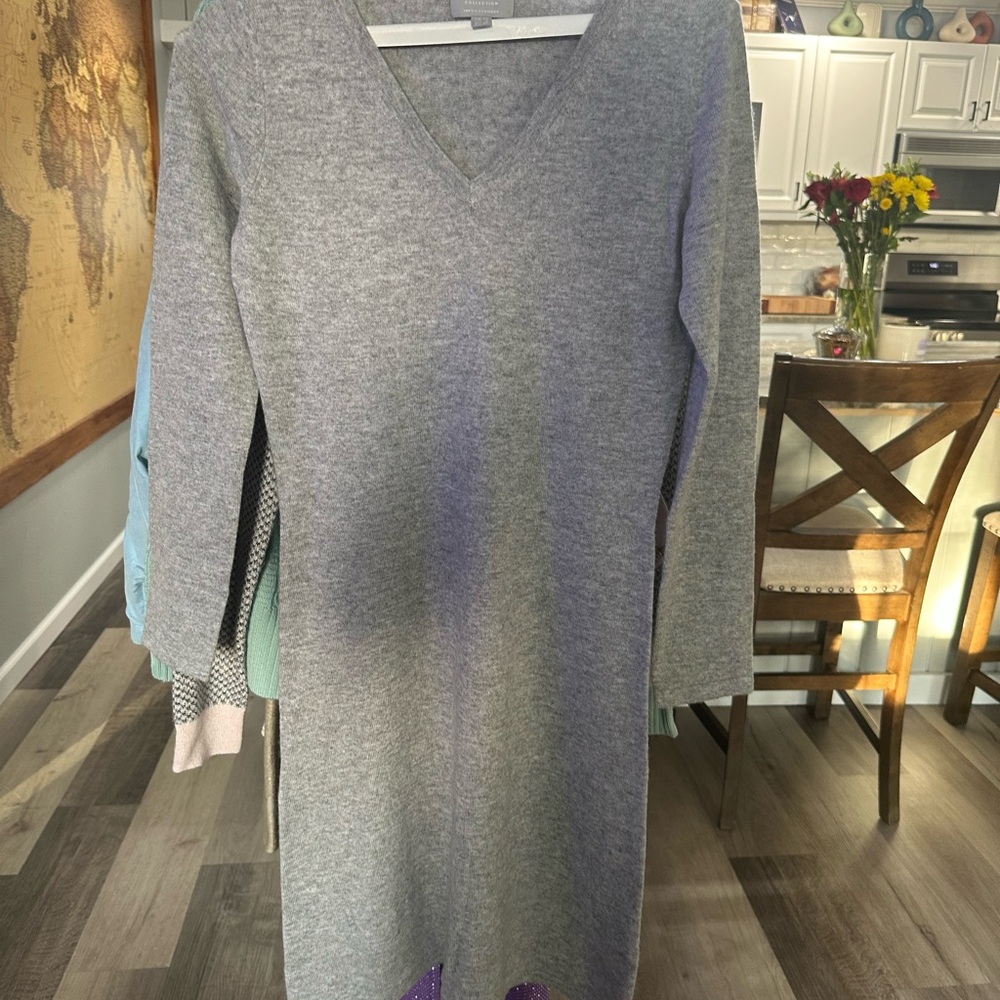 Pure Collection Gray Long Sleeve V-Neck Sweater Dress